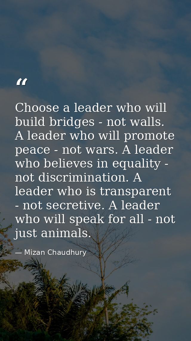 Choose a leader who will build bridges - not walls. A leader who will promote peace - not wars. A leader who believes in — Mizan Chaudhury