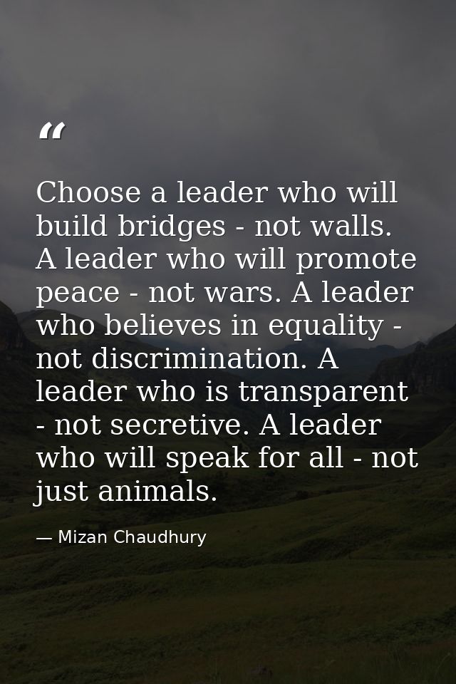 Choose a leader who will build bridges - not walls. A leader who will promote peace - not wars. A leader who believes in — Mizan Chaudhury