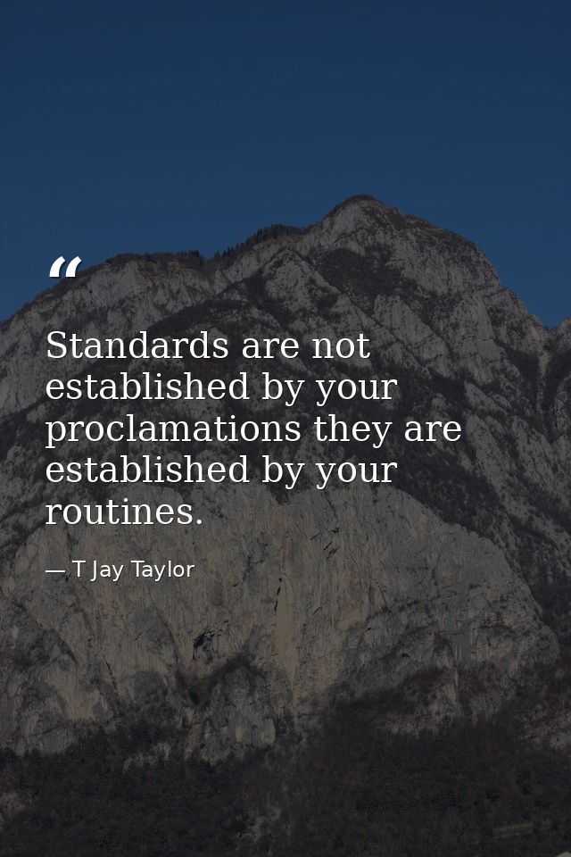 Standards are not established by your proclamations they are established by your routines. — T Jay Taylor