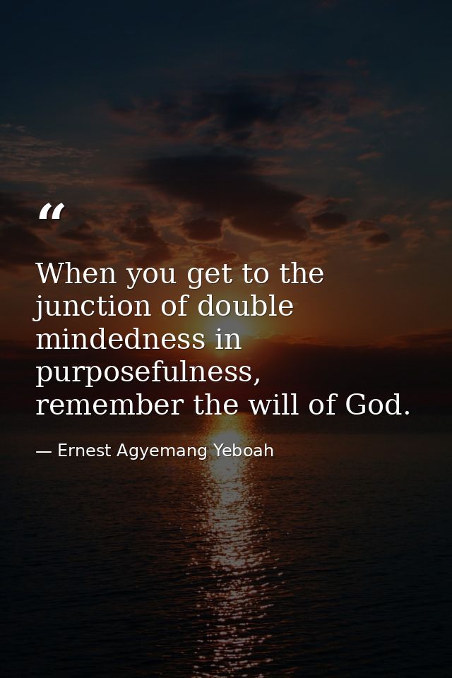 When you get to the junction of double mindedness in purposefulness, remember the will of God. — Ernest Agyemang Yeboah