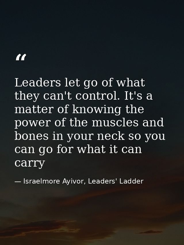 Leaders let go of what they can't control. It's a matter of knowing the power of the muscles and bones in your neck so y — Israelmore Ayivor, Leaders' Ladder