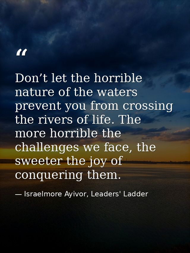 Don’t let the horrible nature of the waters prevent you from crossing the rivers of life. The more horrible the challeng — Israelmore Ayivor, Leaders' Ladder