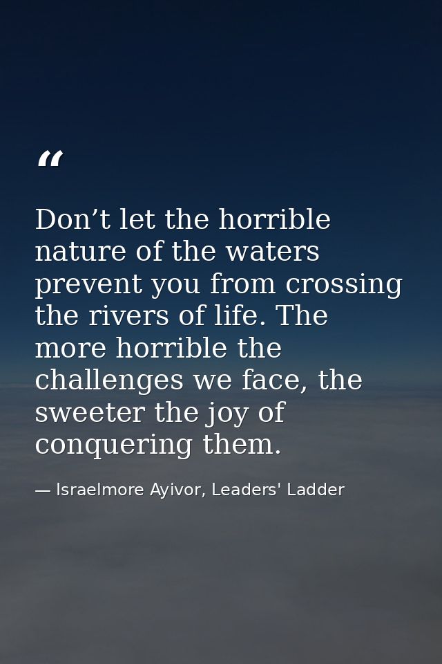 Don’t let the horrible nature of the waters prevent you from crossing the rivers of life. The more horrible the challeng — Israelmore Ayivor, Leaders' Ladder