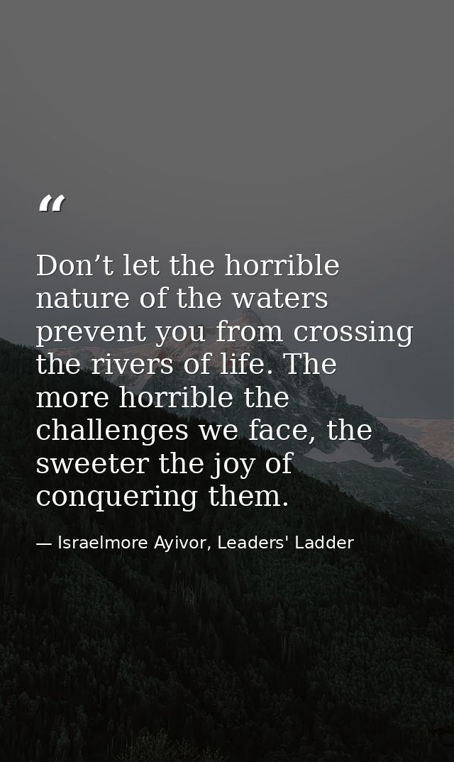 Don’t let the horrible nature of the waters prevent you from crossing the rivers of life. The more horrible the challeng — Israelmore Ayivor, Leaders' Ladder