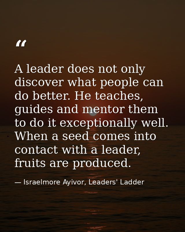 A leader does not only discover what people can do better. He teaches, guides and mentor them to do it exceptionally wel — Israelmore Ayivor, Leaders' Ladder