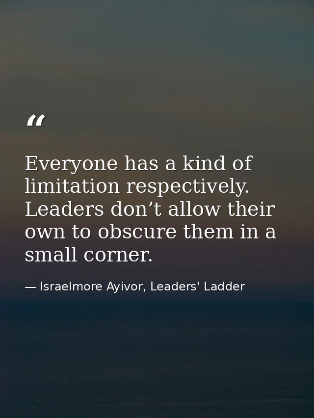 Everyone has a kind of limitation respectively. Leaders don’t allow their own to obscure them in a small corner. — Israelmore Ayivor, Leaders' Ladder