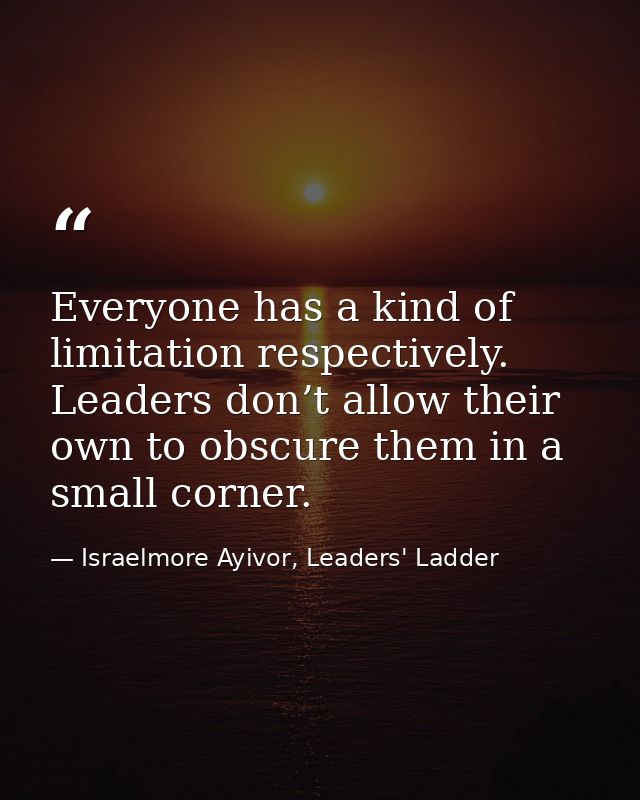 Everyone has a kind of limitation respectively. Leaders don’t allow their own to obscure them in a small corner. — Israelmore Ayivor, Leaders' Ladder