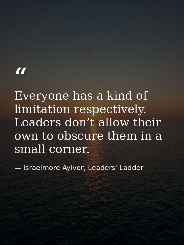 Everyone has a kind of limitation respectively. Leaders don’t allow their own to obscure them in a small corner. — Israelmore Ayivor, Leaders' Ladder
