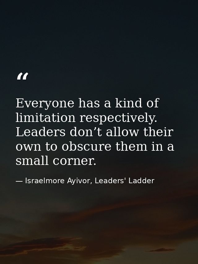 Everyone has a kind of limitation respectively. Leaders don’t allow their own to obscure them in a small corner. — Israelmore Ayivor, Leaders' Ladder