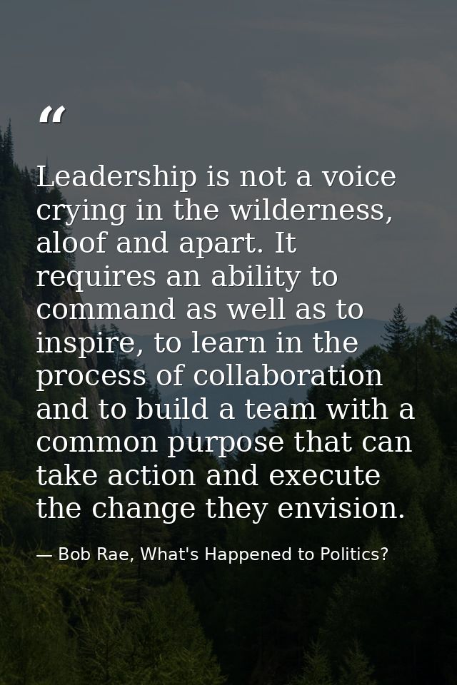 Leadership is not a voice crying in the wilderness, aloof and apart. It requires an ability to command as well as to ins — Bob Rae, What's Happened to Politics?