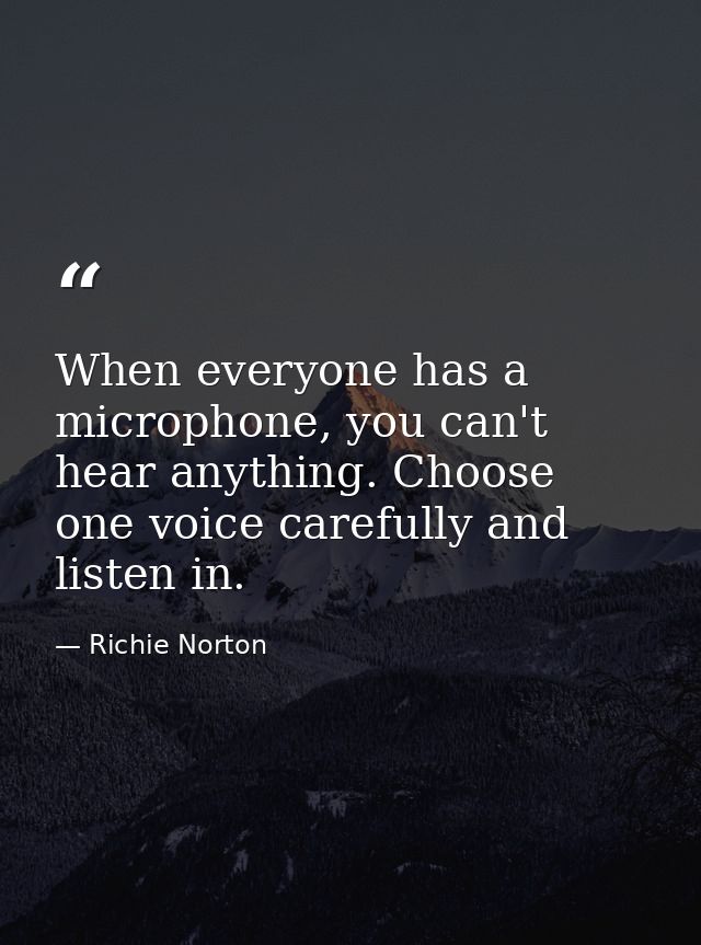 When everyone has a microphone, you can't hear anything. Choose one voice carefully and listen in. — Richie Norton