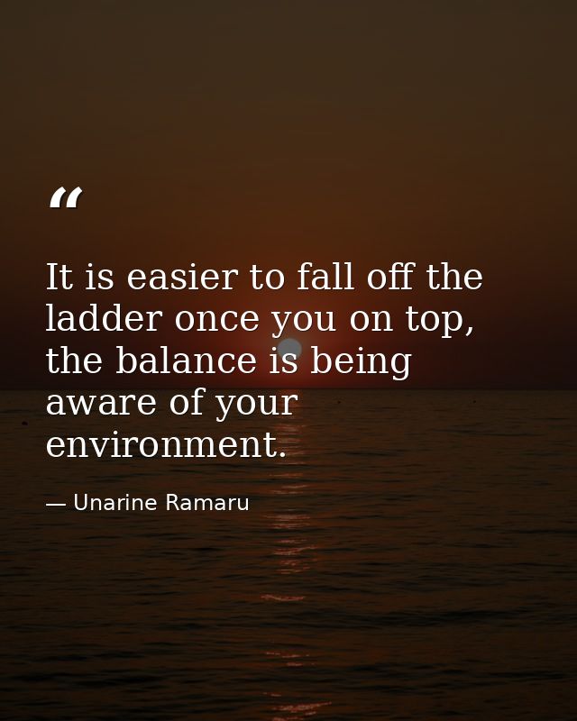 It is easier to fall off the ladder once you on top, the balance is being aware of your environment. — Unarine Ramaru