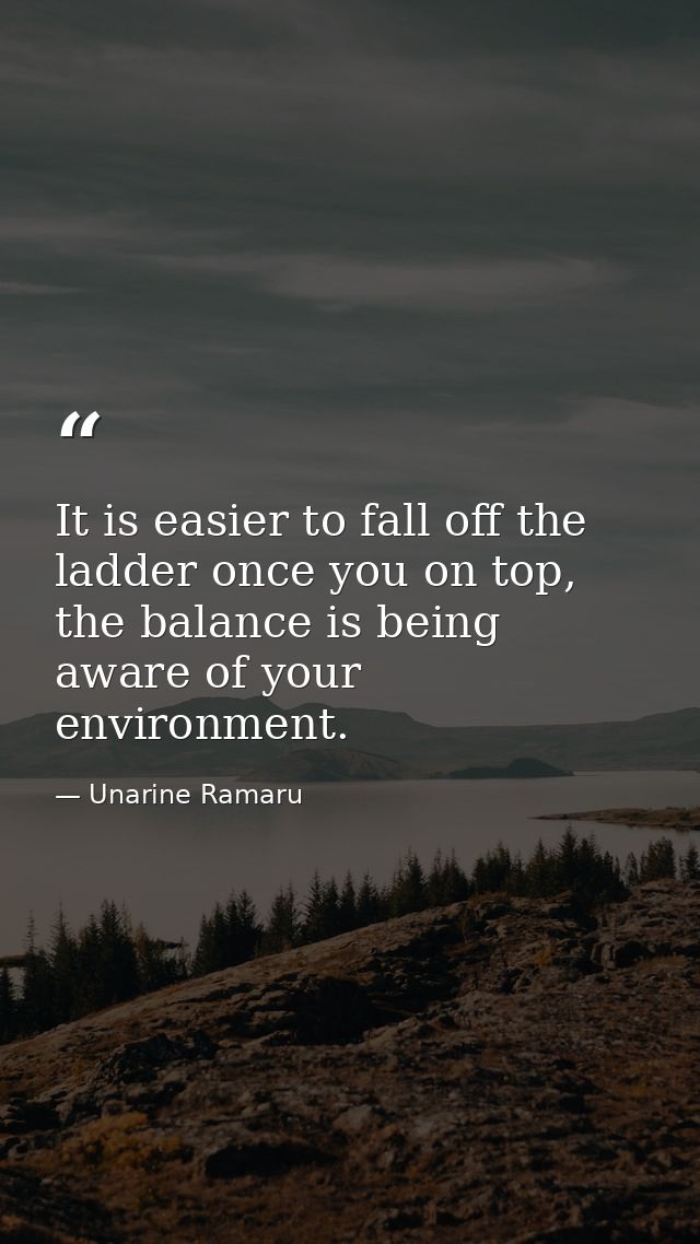 It is easier to fall off the ladder once you on top, the balance is being aware of your environment. — Unarine Ramaru