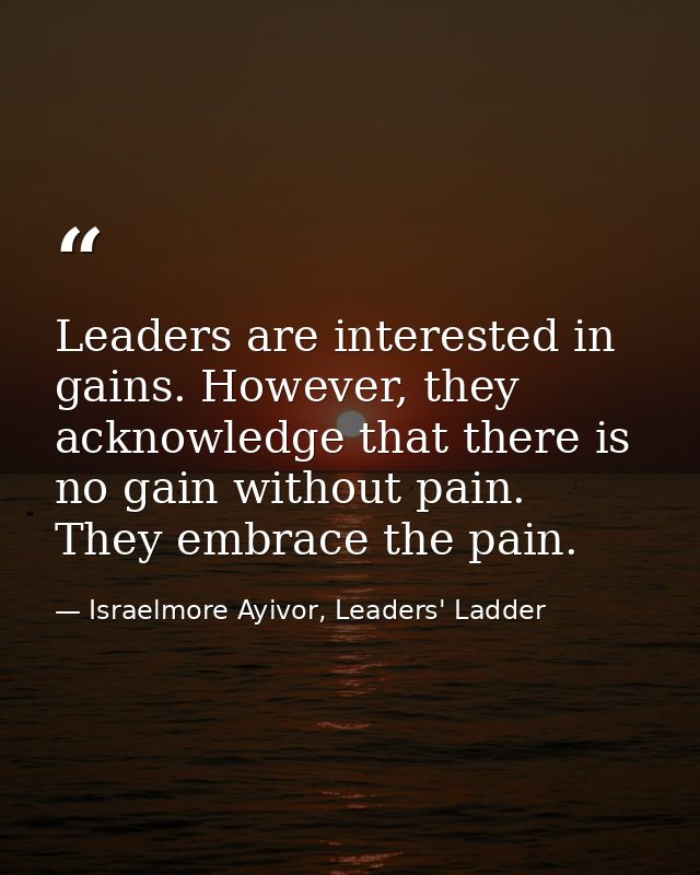 Leaders are interested in gains. However, they acknowledge that there is no gain without pain. They embrace the pain. — Israelmore Ayivor, Leaders' Ladder