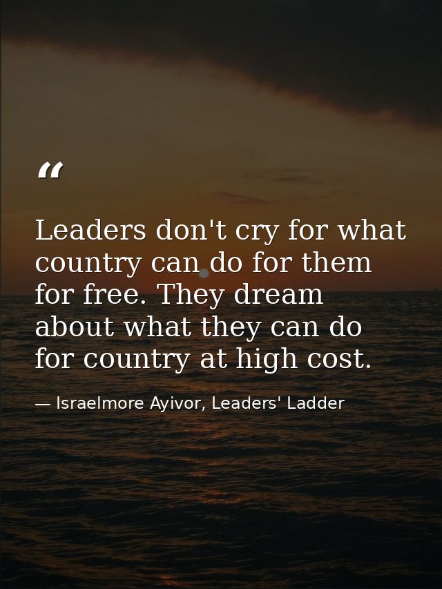 Leaders don't cry for what country can do for them for free. They dream about what they can do for country at high cost. — Israelmore Ayivor, Leaders' Ladder