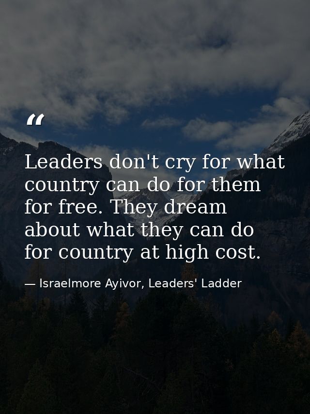 Leaders don't cry for what country can do for them for free. They dream about what they can do for country at high cost. — Israelmore Ayivor, Leaders' Ladder