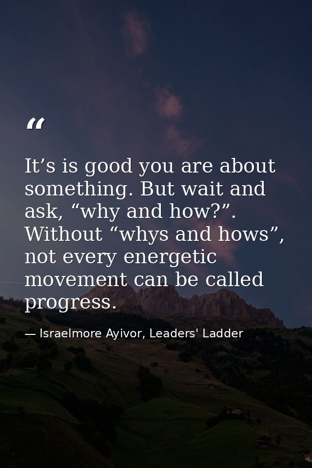 It’s is good you are about something. But wait and ask, “why and how?”. Without “whys and hows”, not every energetic mov — Israelmore Ayivor, Leaders' Ladder
