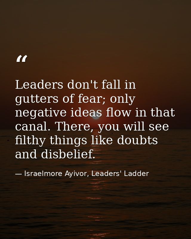 Leaders don't fall in gutters of fear; only negative ideas flow in that canal. There, you will see filthy things like do — Israelmore Ayivor, Leaders' Ladder