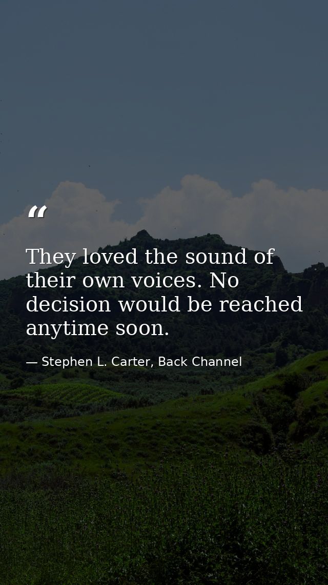 They loved the sound of their own voices. No decision would be reached anytime soon. — Stephen L. Carter, Back Channel
