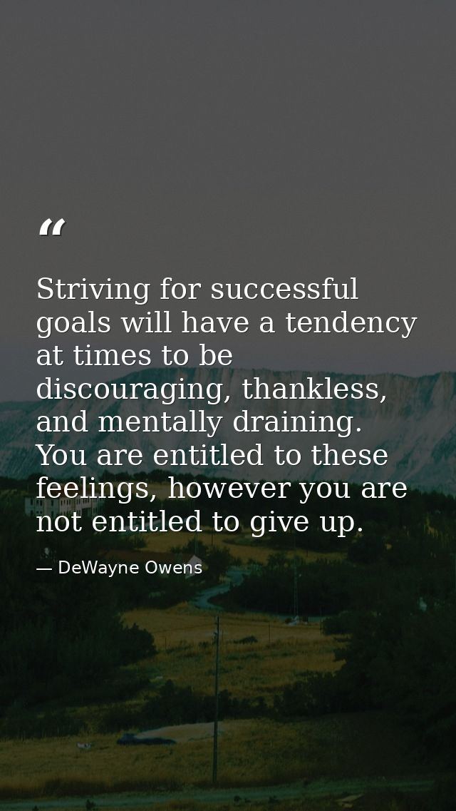 Striving for successful goals will have a tendency at times to be discouraging, thankless, and mentally draining. You ar — DeWayne Owens
