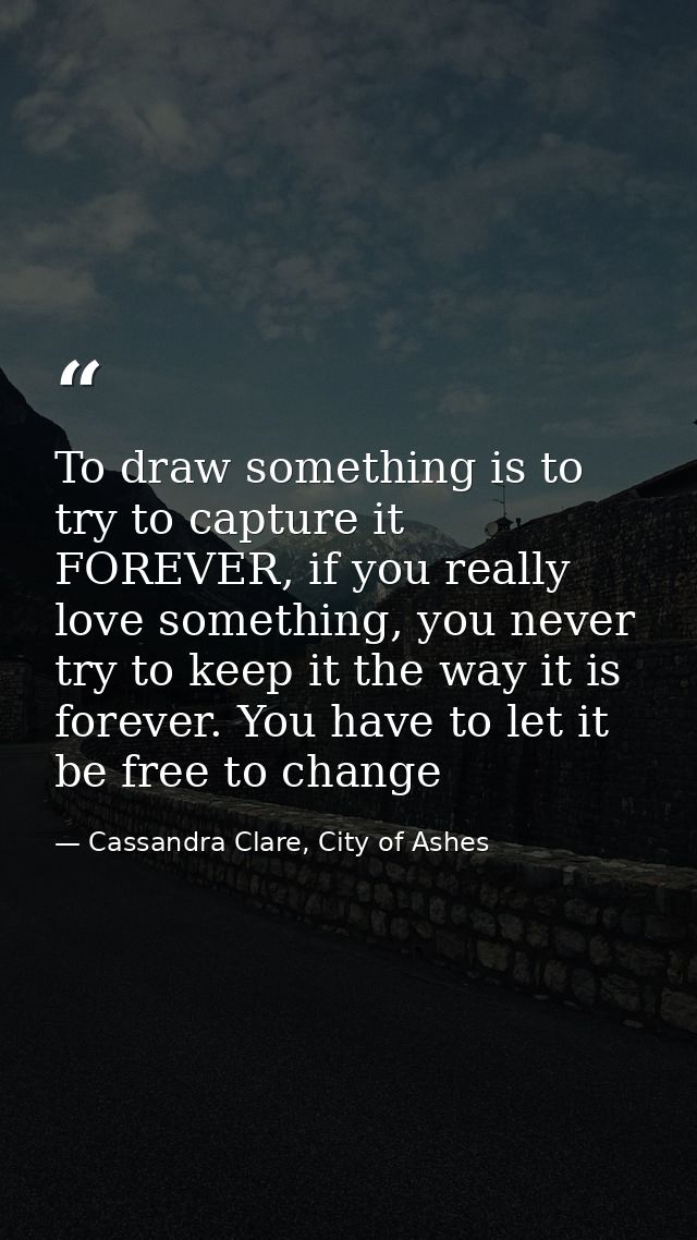 To draw something is to try to capture it FOREVER, if you really love something, you never try to keep it the way it is  — Cassandra Clare, City of Ashes