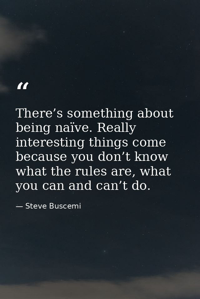 There’s something about being naïve. Really interesting things come because you don’t know what the rules are, what you  — Steve Buscemi