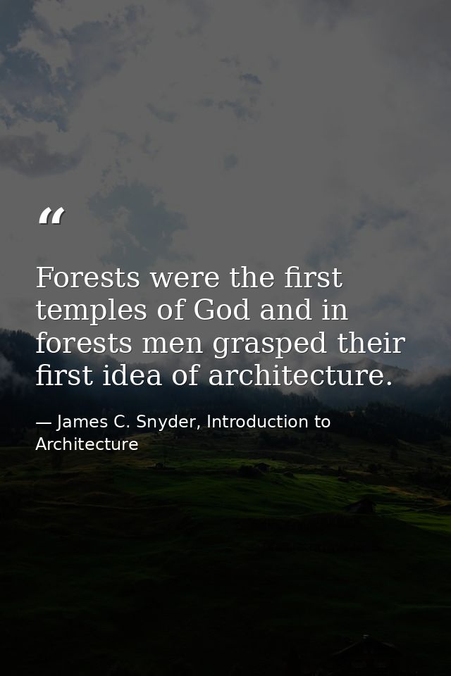 Forests were the first temples of God and in forests men grasped their first idea of architecture. — James C. Snyder, Introduction to Architecture