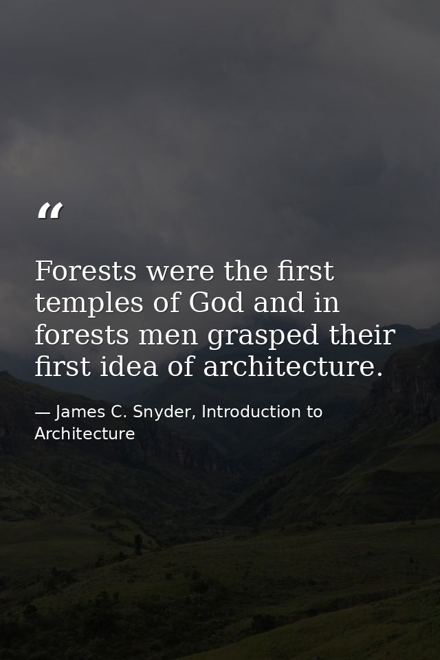 Forests were the first temples of God and in forests men grasped their first idea of architecture. — James C. Snyder, Introduction to Architecture