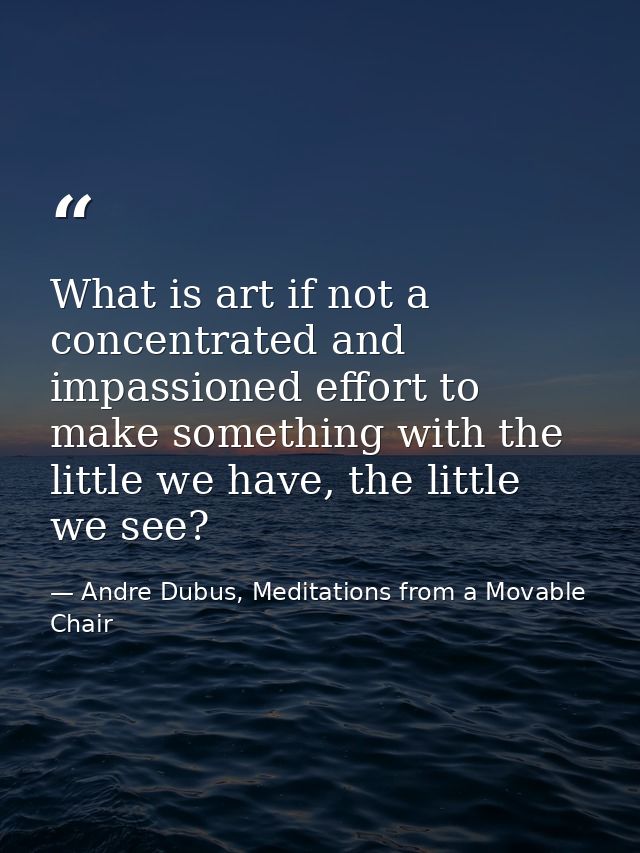 What is art if not a concentrated and impassioned effort to make something with the little we have, the little we see? — Andre Dubus, Meditations from a Movable Chair