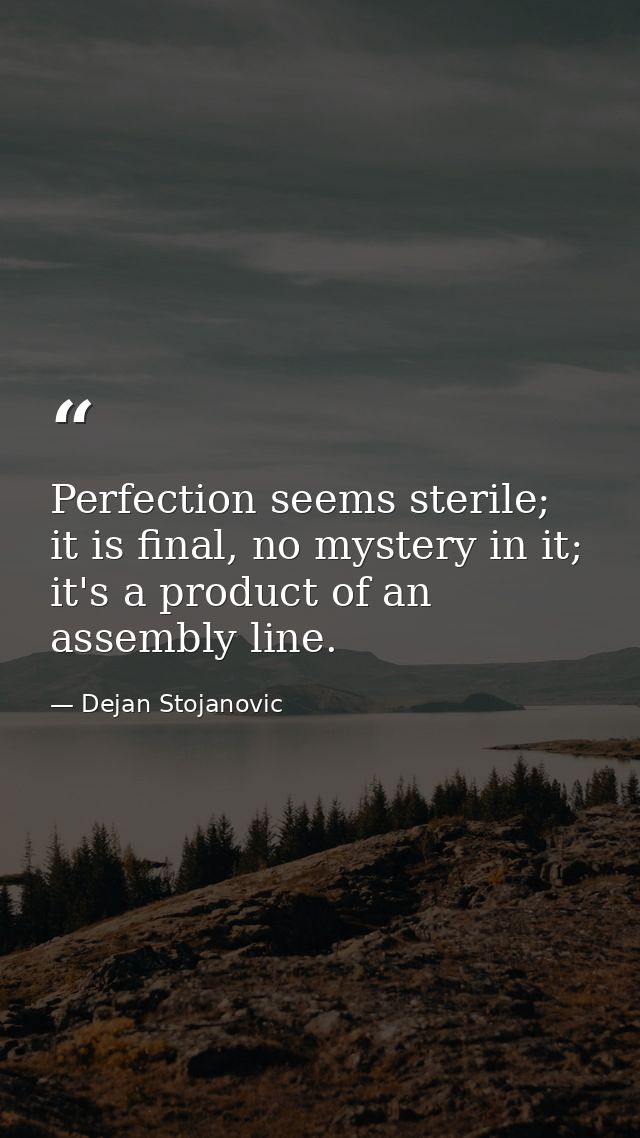 Perfection seems sterile; it is final, no mystery in it; it's a product of an assembly line. — Dejan Stojanovic