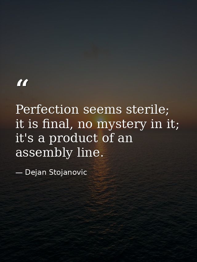 Perfection seems sterile; it is final, no mystery in it; it's a product of an assembly line. — Dejan Stojanovic