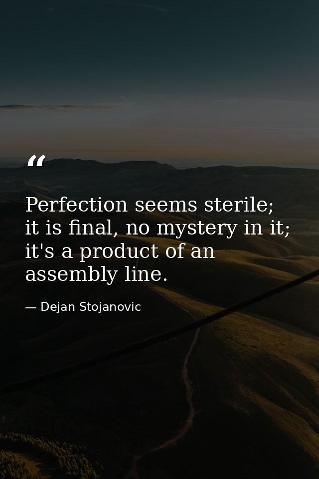 Perfection seems sterile; it is final, no mystery in it; it's a product of an assembly line. — Dejan Stojanovic