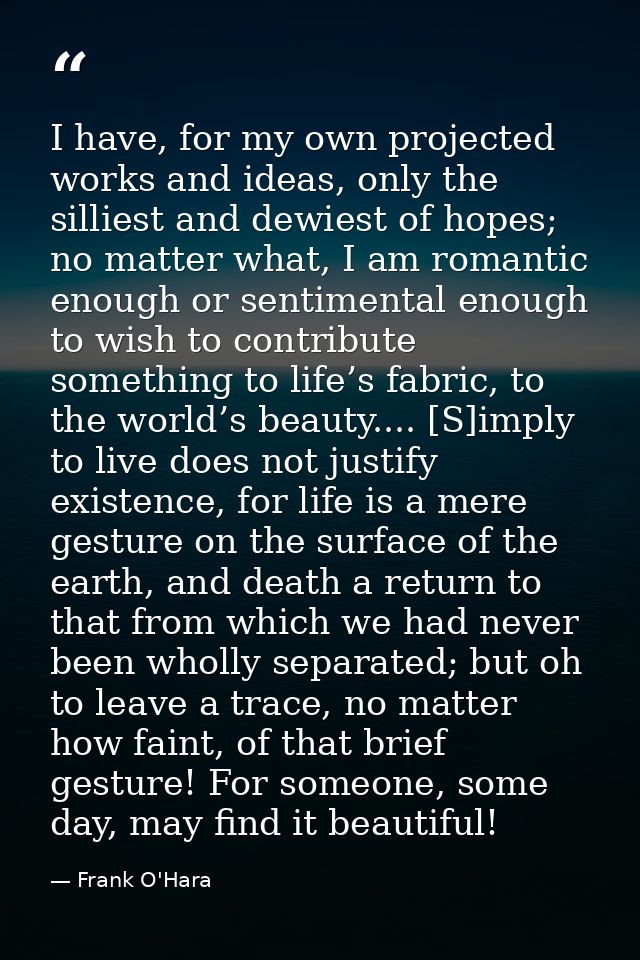 I have, for my own projected works and ideas, only the silliest and dewiest of hopes; no matter what, I am romantic enou — Frank O'Hara
