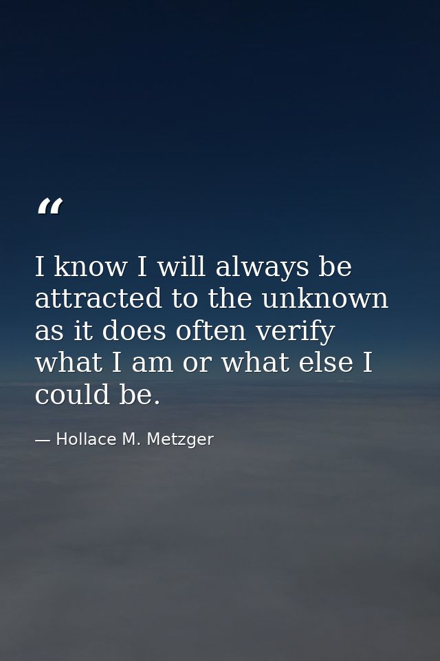 I know I will always be attracted to the unknown as it does often verify what I am or what else I could be. — Hollace M. Metzger