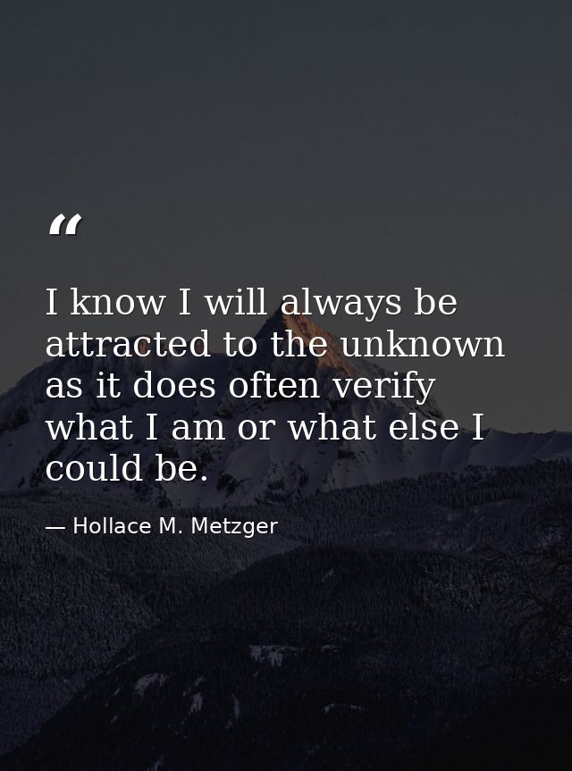 I know I will always be attracted to the unknown as it does often verify what I am or what else I could be. — Hollace M. Metzger