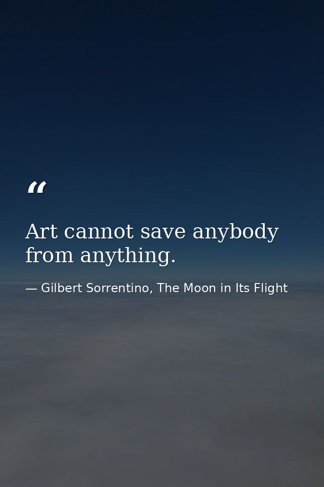 Art cannot save anybody from anything. — Gilbert Sorrentino, The Moon in Its Flight