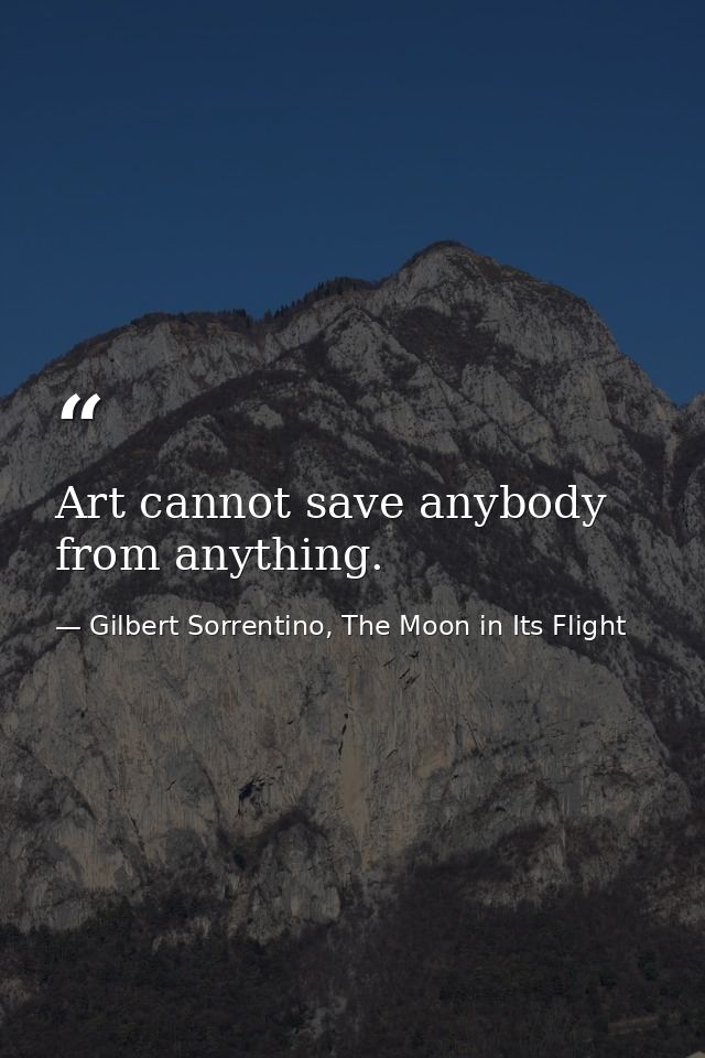 Art cannot save anybody from anything. — Gilbert Sorrentino, The Moon in Its Flight