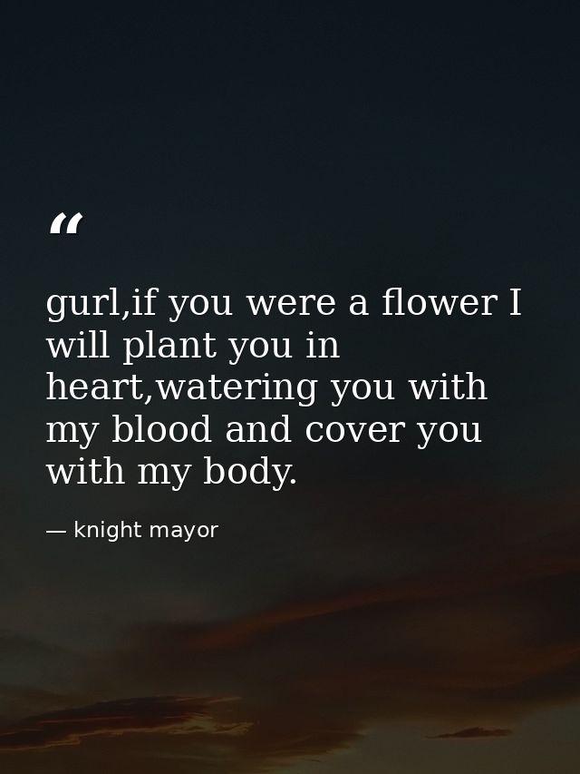 gurl,if you were a flower I will plant you in heart,watering you with my blood and cover you with my body. — knight mayor