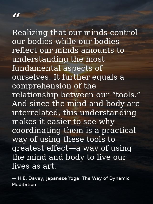 Realizing that our minds control our bodies while our bodies reflect our minds amounts to understanding the most fundame — H.E. Davey, Japanese Yoga: The Way of Dynamic Meditation