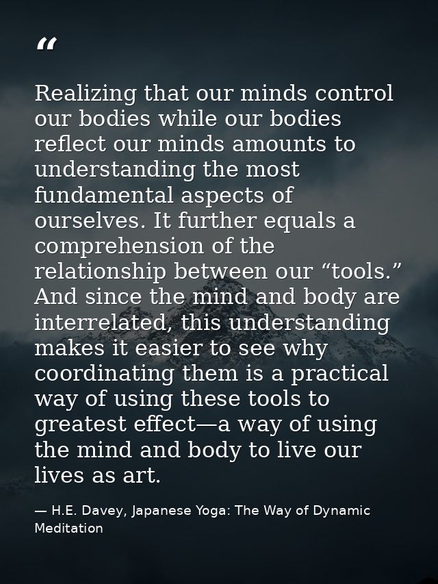 Realizing that our minds control our bodies while our bodies reflect our minds amounts to understanding the most fundame — H.E. Davey, Japanese Yoga: The Way of Dynamic Meditation