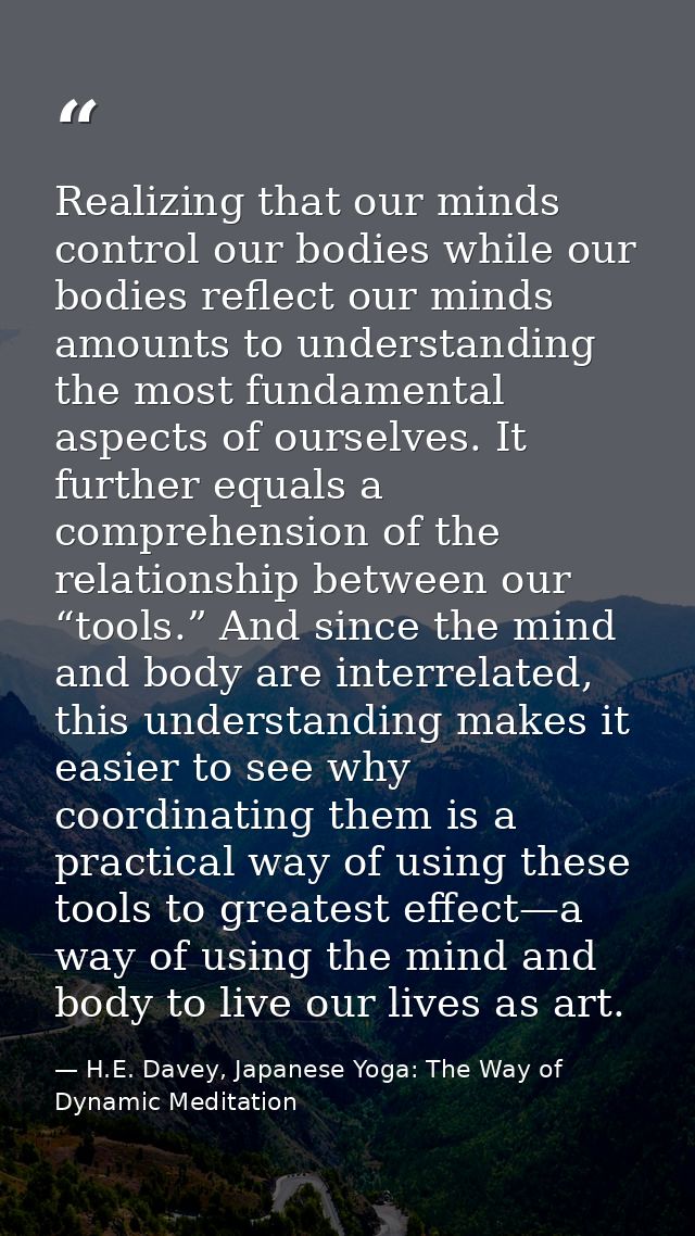 Realizing that our minds control our bodies while our bodies reflect our minds amounts to understanding the most fundame — H.E. Davey, Japanese Yoga: The Way of Dynamic Meditation