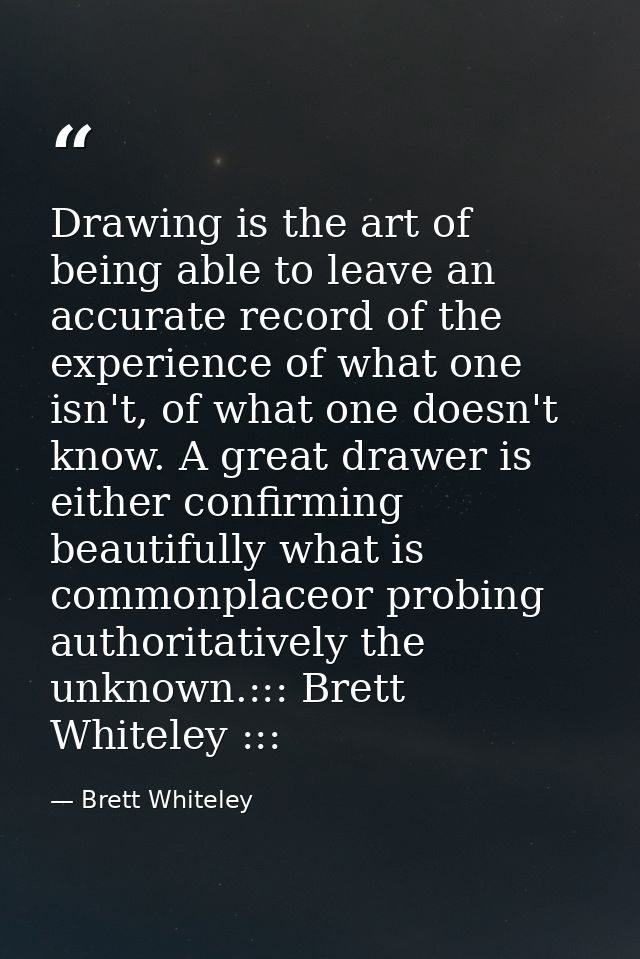 Drawing is the art of being able to leave an accurate record of the experience of what one isn't, of what one doesn't kn — Brett Whiteley