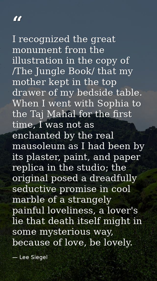 I recognized the great monument from the illustration in the copy of /The Jungle Book/ that my mother kept in the top dr — Lee Siegel