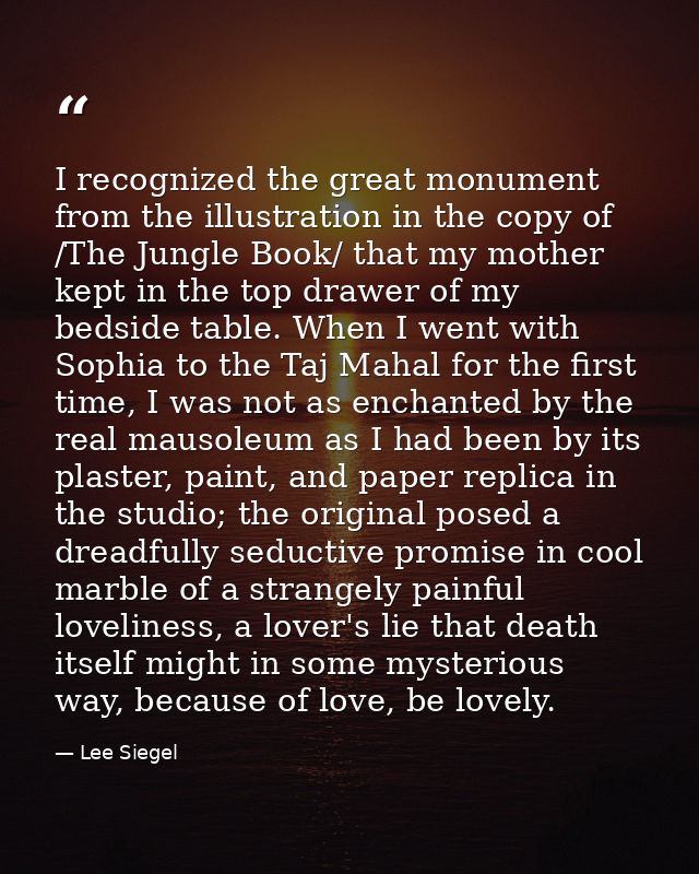 I recognized the great monument from the illustration in the copy of /The Jungle Book/ that my mother kept in the top dr — Lee Siegel