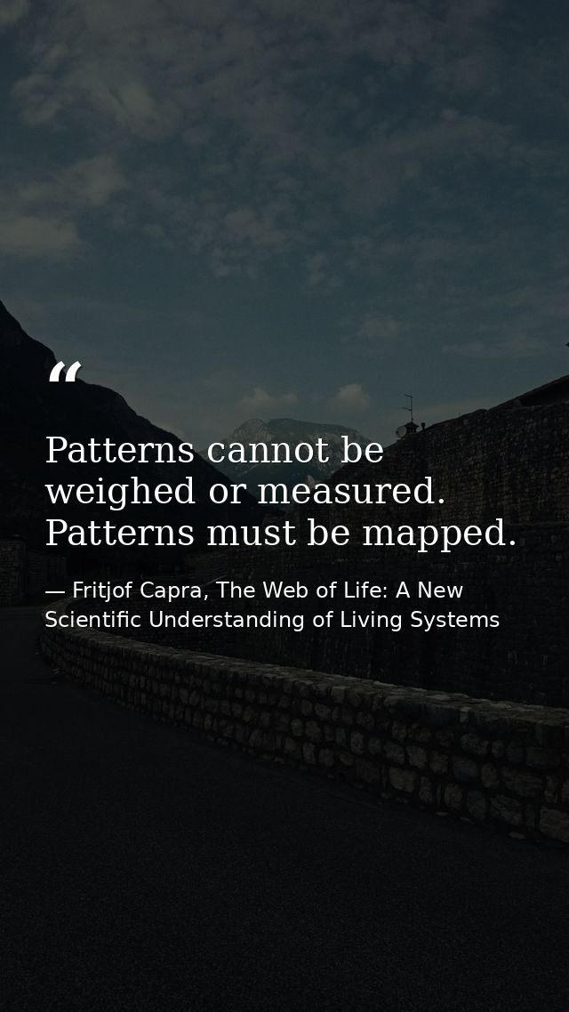 Patterns cannot be weighed or measured. Patterns must be mapped. — Fritjof Capra, The Web of Life: A New Scientific Understanding of Living Systems