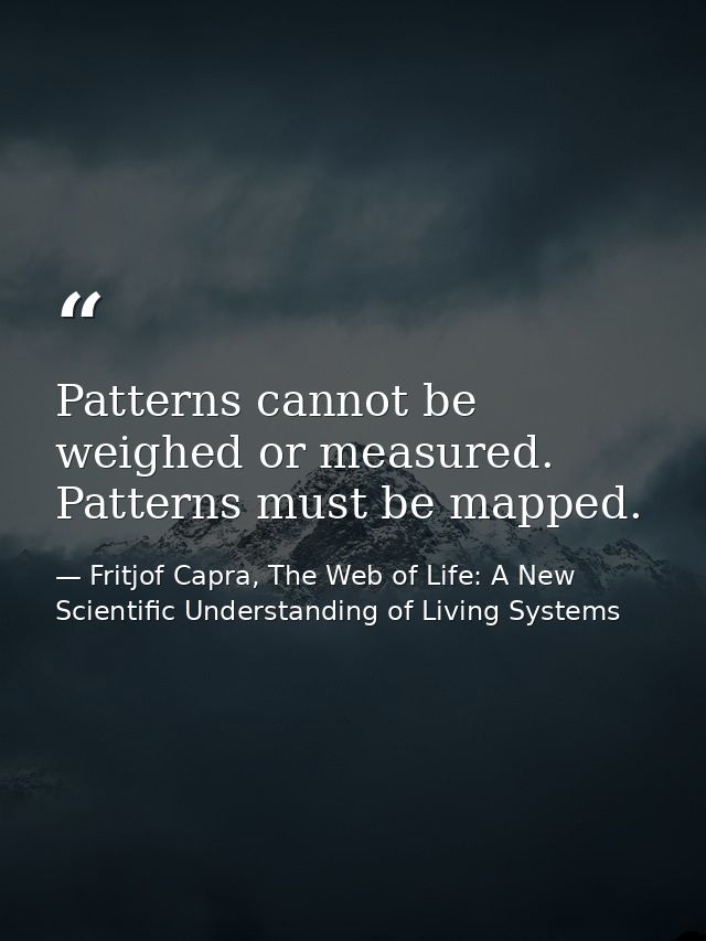 Patterns cannot be weighed or measured. Patterns must be mapped. — Fritjof Capra, The Web of Life: A New Scientific Understanding of Living Systems