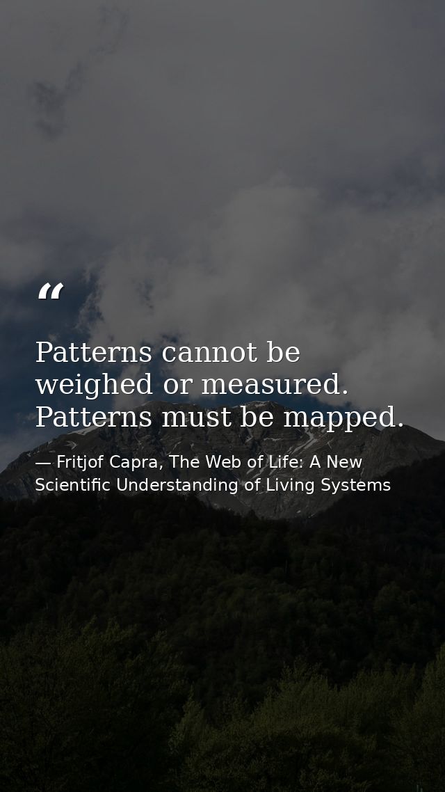 Patterns cannot be weighed or measured. Patterns must be mapped. — Fritjof Capra, The Web of Life: A New Scientific Understanding of Living Systems