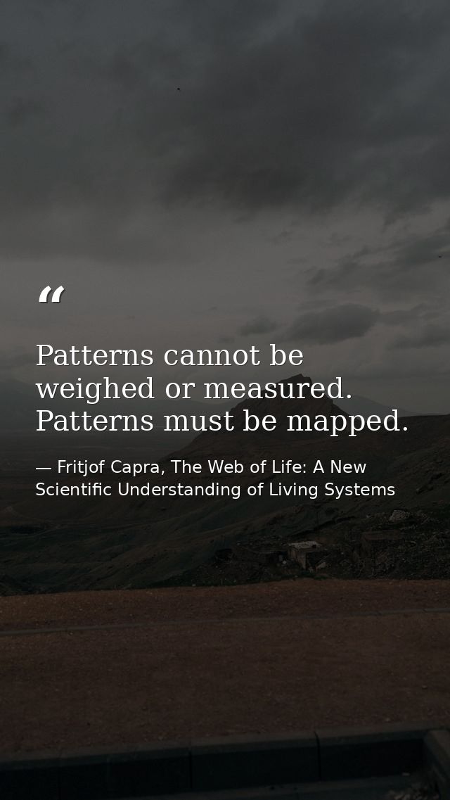 Patterns cannot be weighed or measured. Patterns must be mapped. — Fritjof Capra, The Web of Life: A New Scientific Understanding of Living Systems