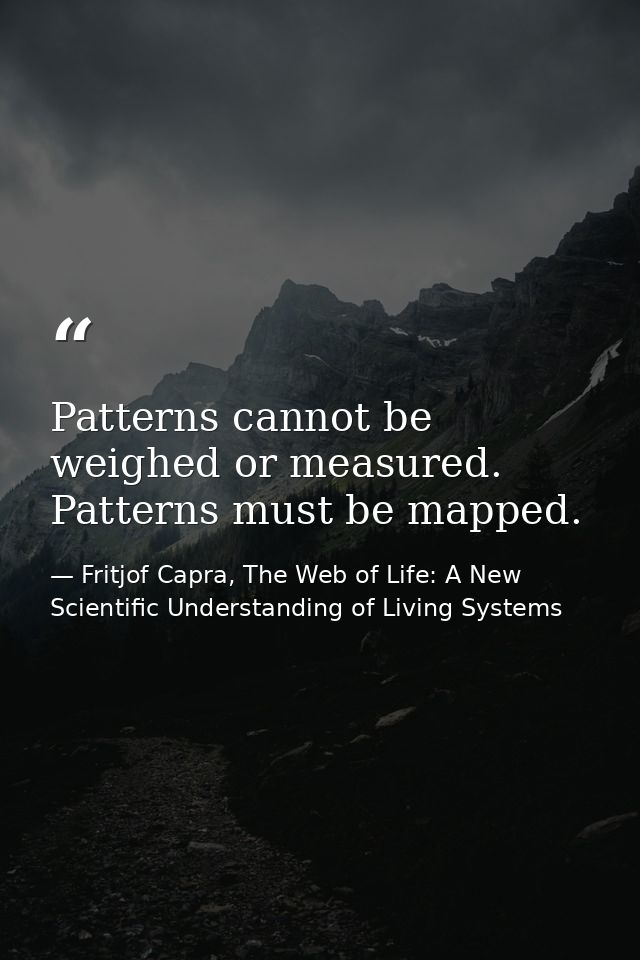 Patterns cannot be weighed or measured. Patterns must be mapped. — Fritjof Capra, The Web of Life: A New Scientific Understanding of Living Systems