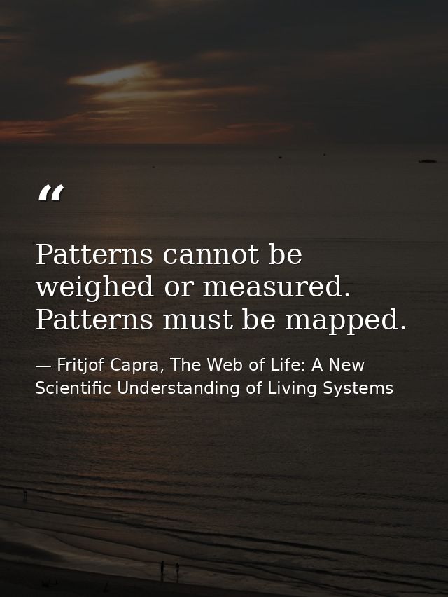 Patterns cannot be weighed or measured. Patterns must be mapped. — Fritjof Capra, The Web of Life: A New Scientific Understanding of Living Systems